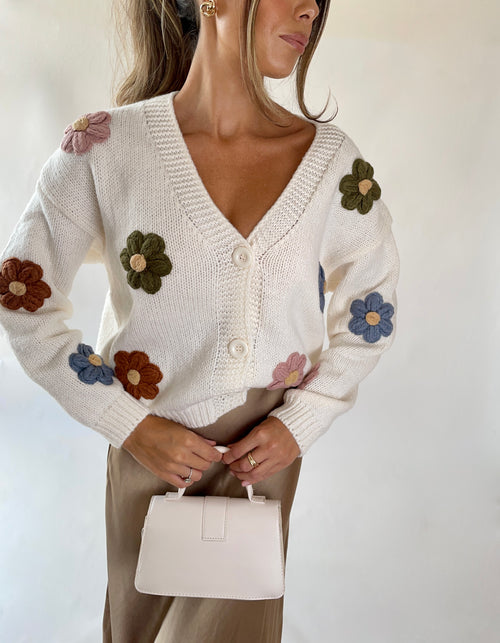 STRICKJACKE FLOWER ECRU